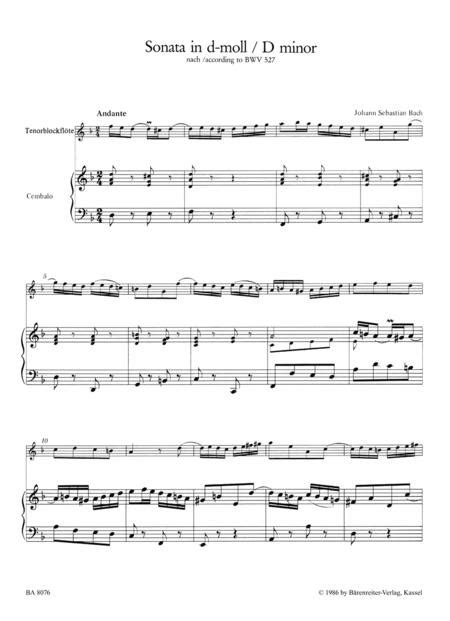 Sonata For Tenor Recorder And Harpsichord Obbligato D Minor BWV 527